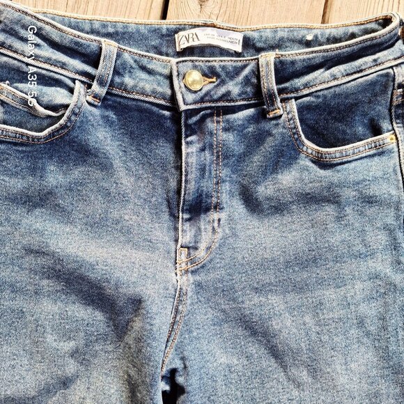 Zara Womens Wide-Leg Cropped Jeans Size 6 Medium Wash Denim Made In Bangladesh - Picture 4 of 11